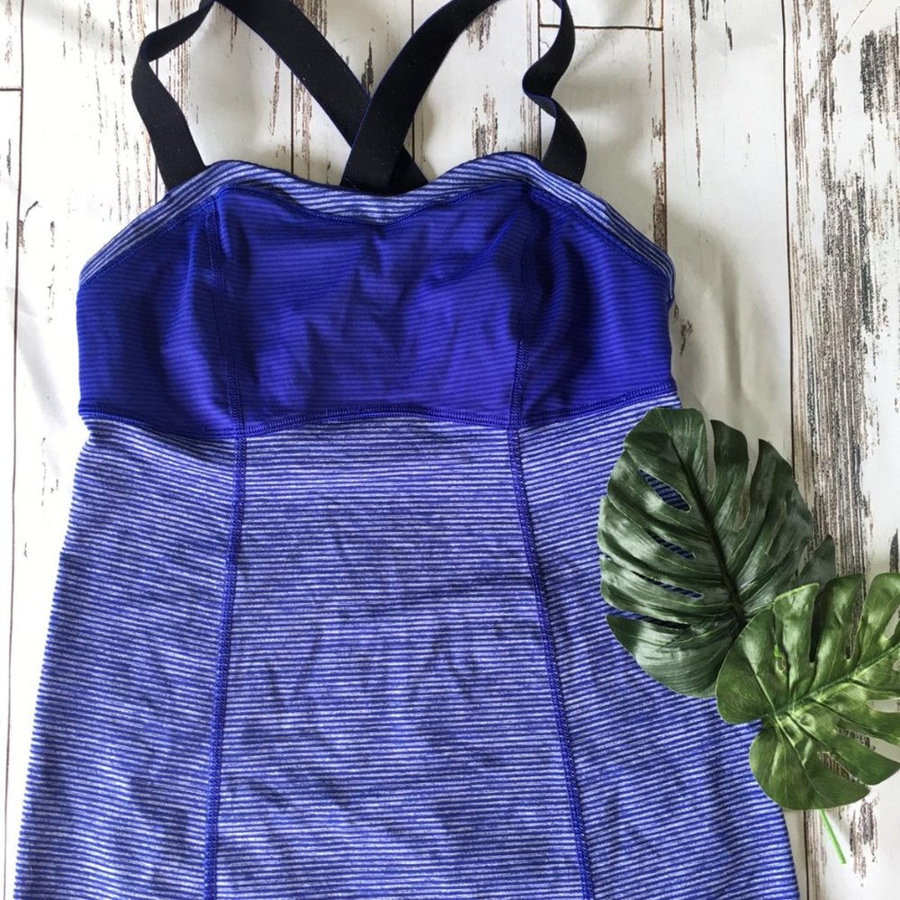 Lululemon Blue Striped Sports Top W/ Adjustable